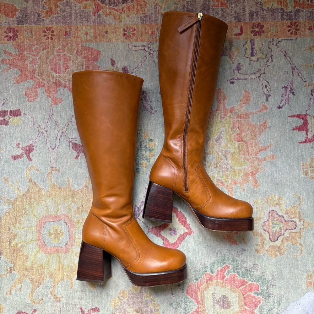 Leather Platform Knee High Boots